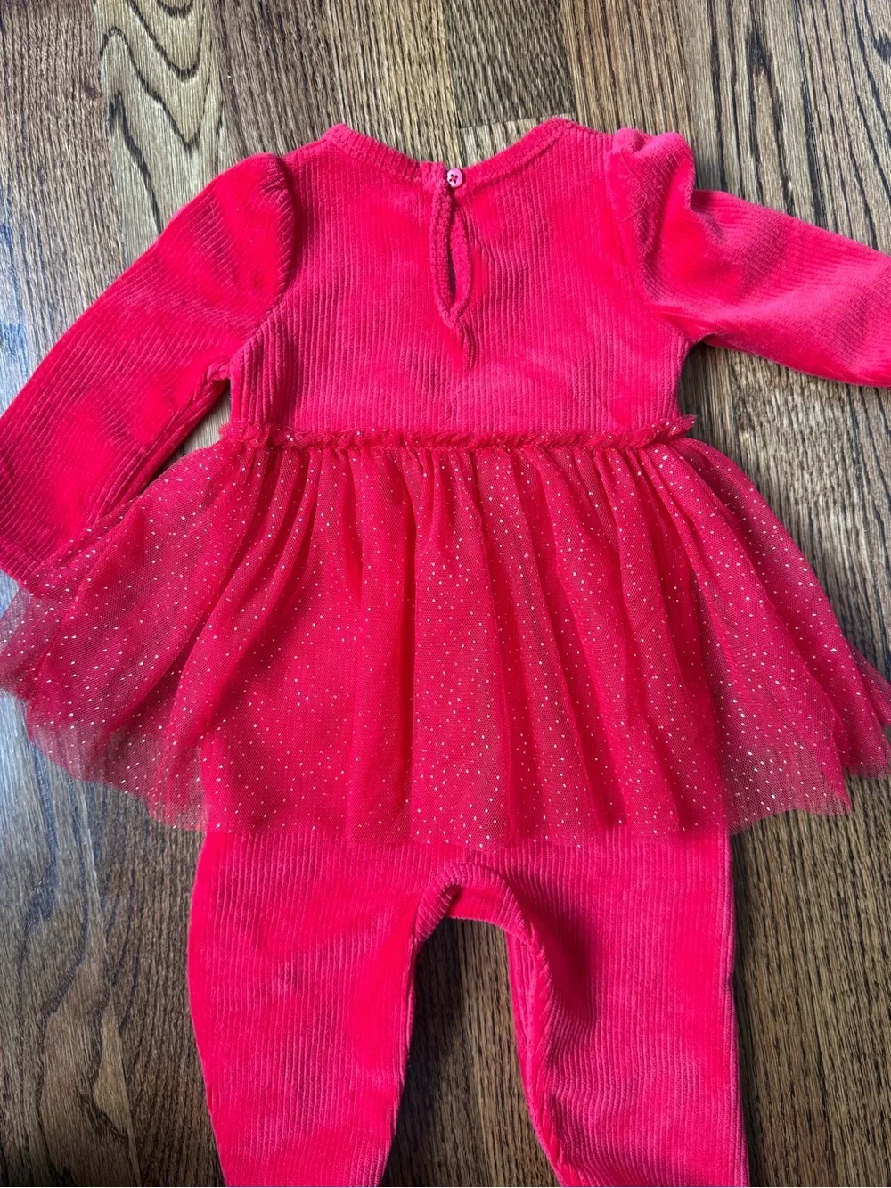 Christmas Rudolph Clarice Red Baby Girl Tulle One-Piece Footed Romper